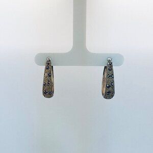 Vintage 925 Sterling Silver Etched Hoop Earrings Marcasite Style Estate
